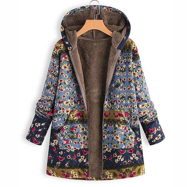 Casual printed plush hoodie