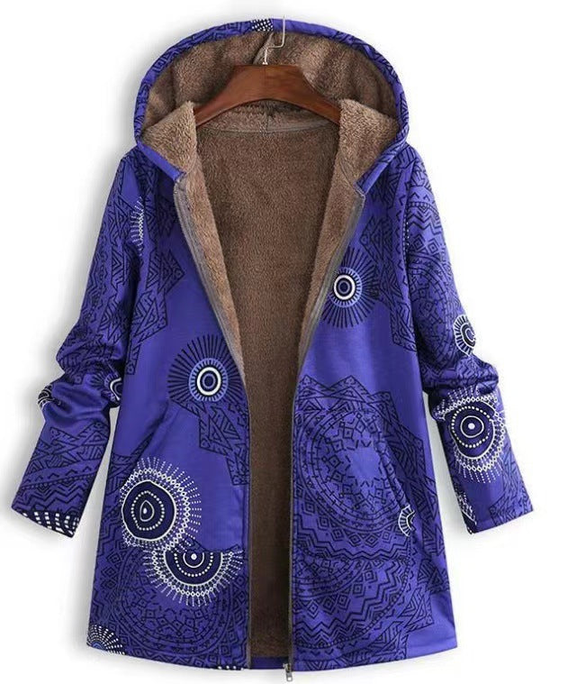 Casual printed plush hoodie