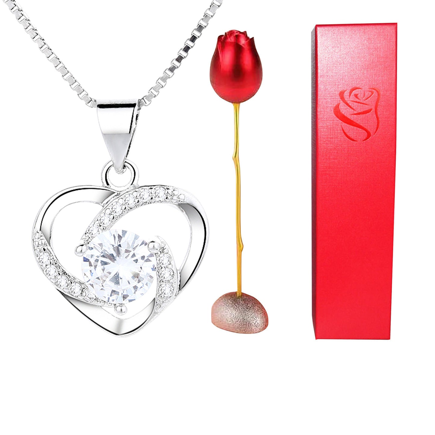 Heart-shaped Crystal Diamond Pendant Necklace