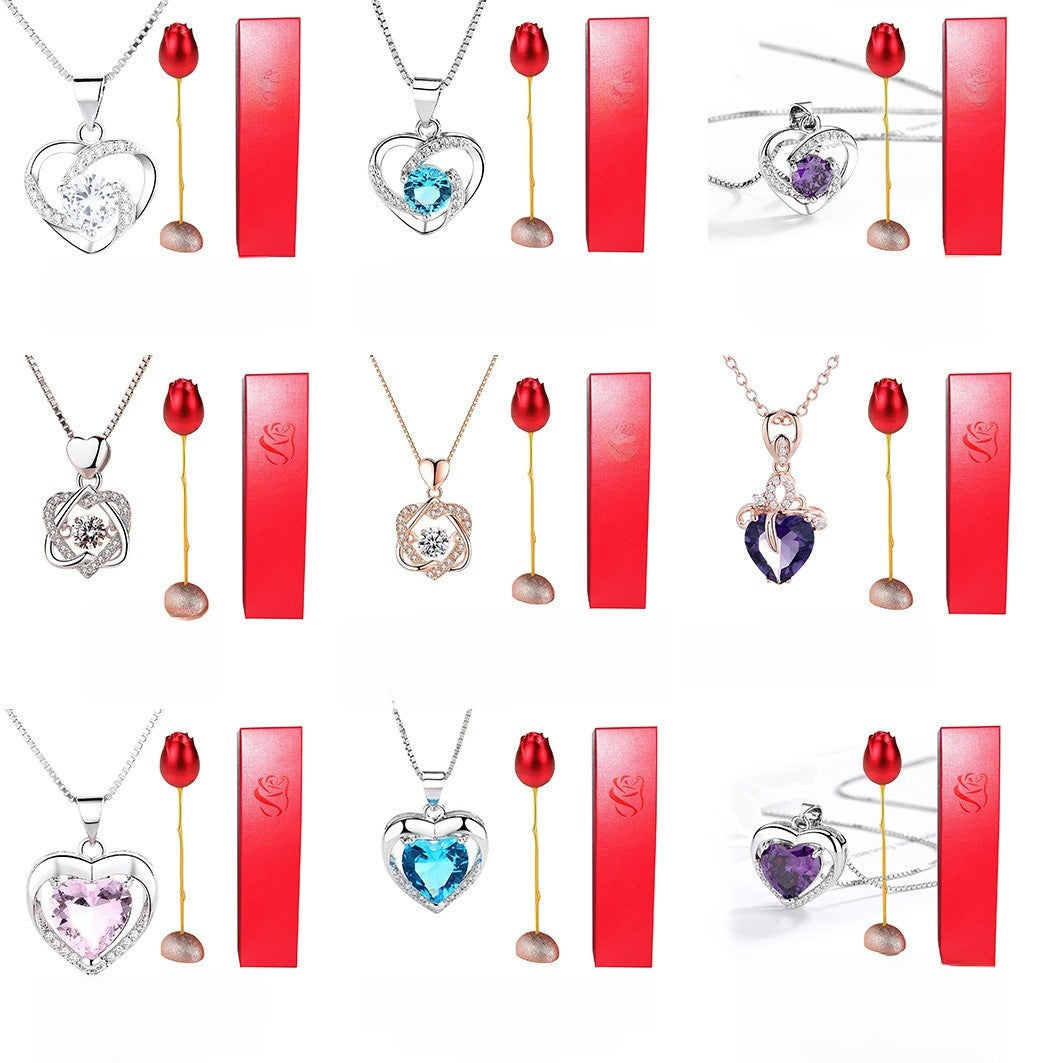 Heart-shaped Crystal Diamond Pendant Necklace