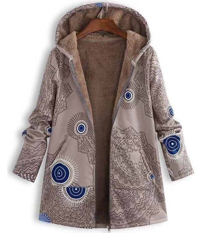 Casual printed plush hoodie