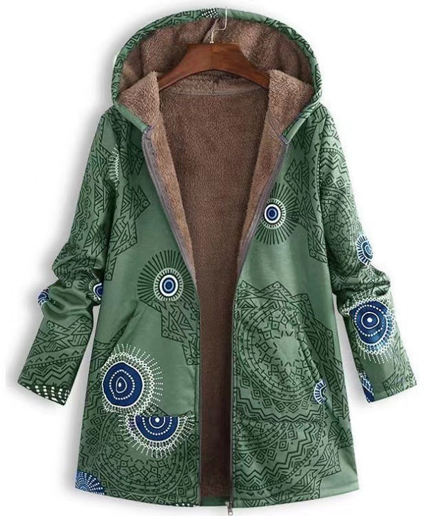 Casual printed plush hoodie