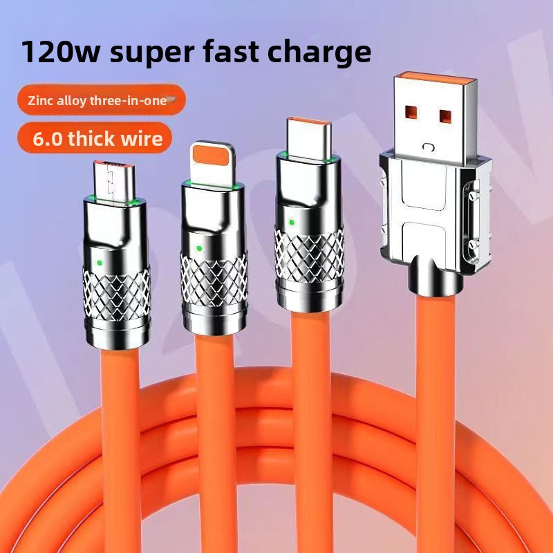 Three-in-one fast charging data line