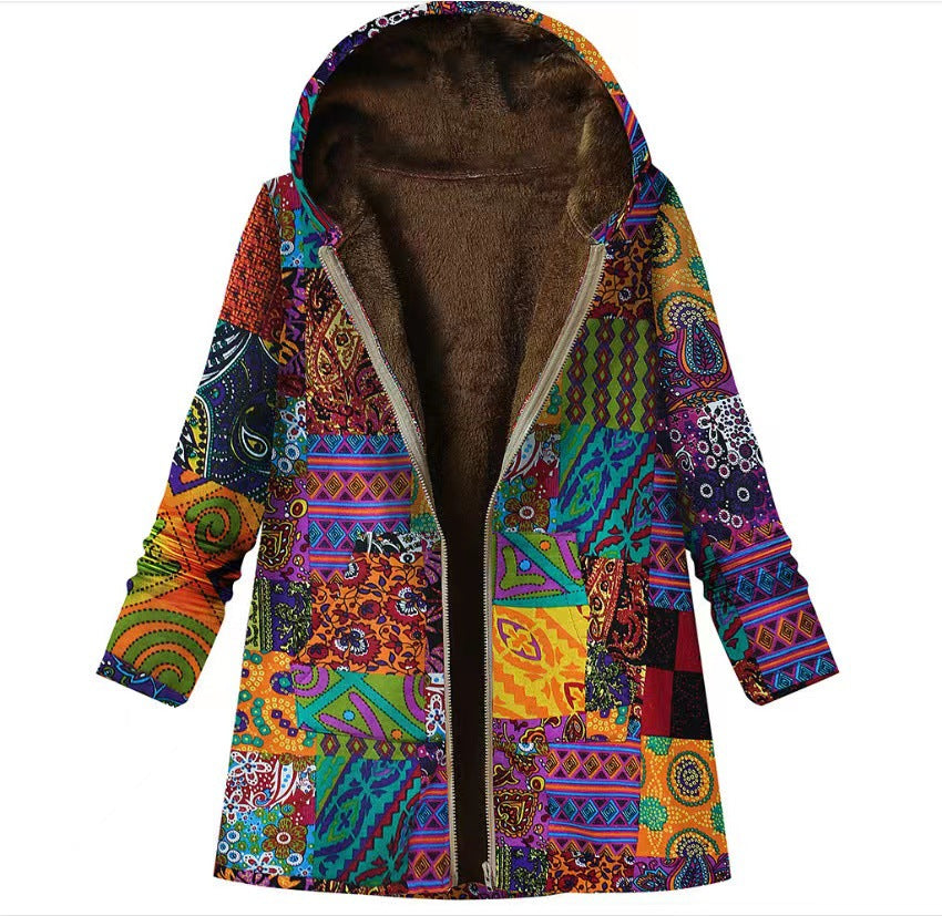 Casual printed plush hoodie