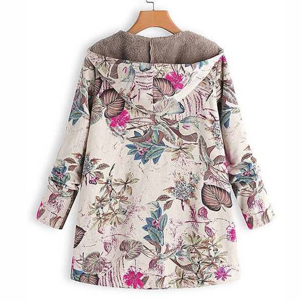 Casual printed plush hoodie