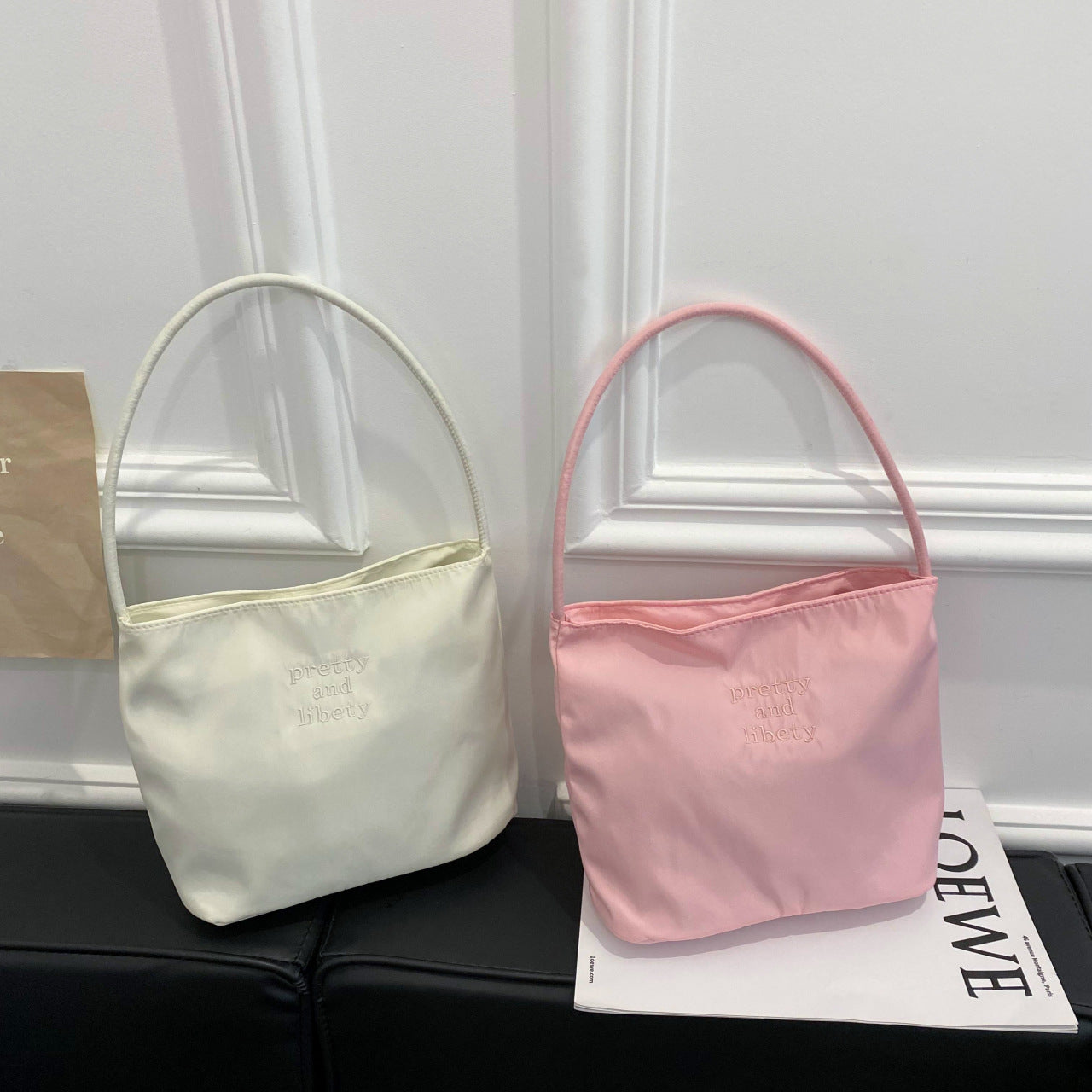 Embroidered letter fashionable handbag