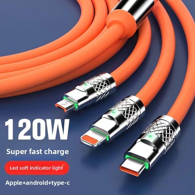 Three-in-one fast charging data line