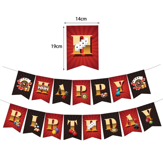 Poker Casino Theme Birthday Theme Flag Pull Spiral Charm Cake Card Birthday Party Decoration Arrangement