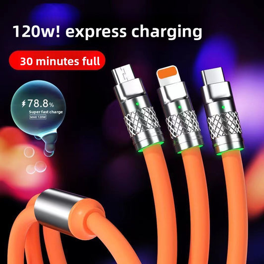 Three-in-one fast charging data line